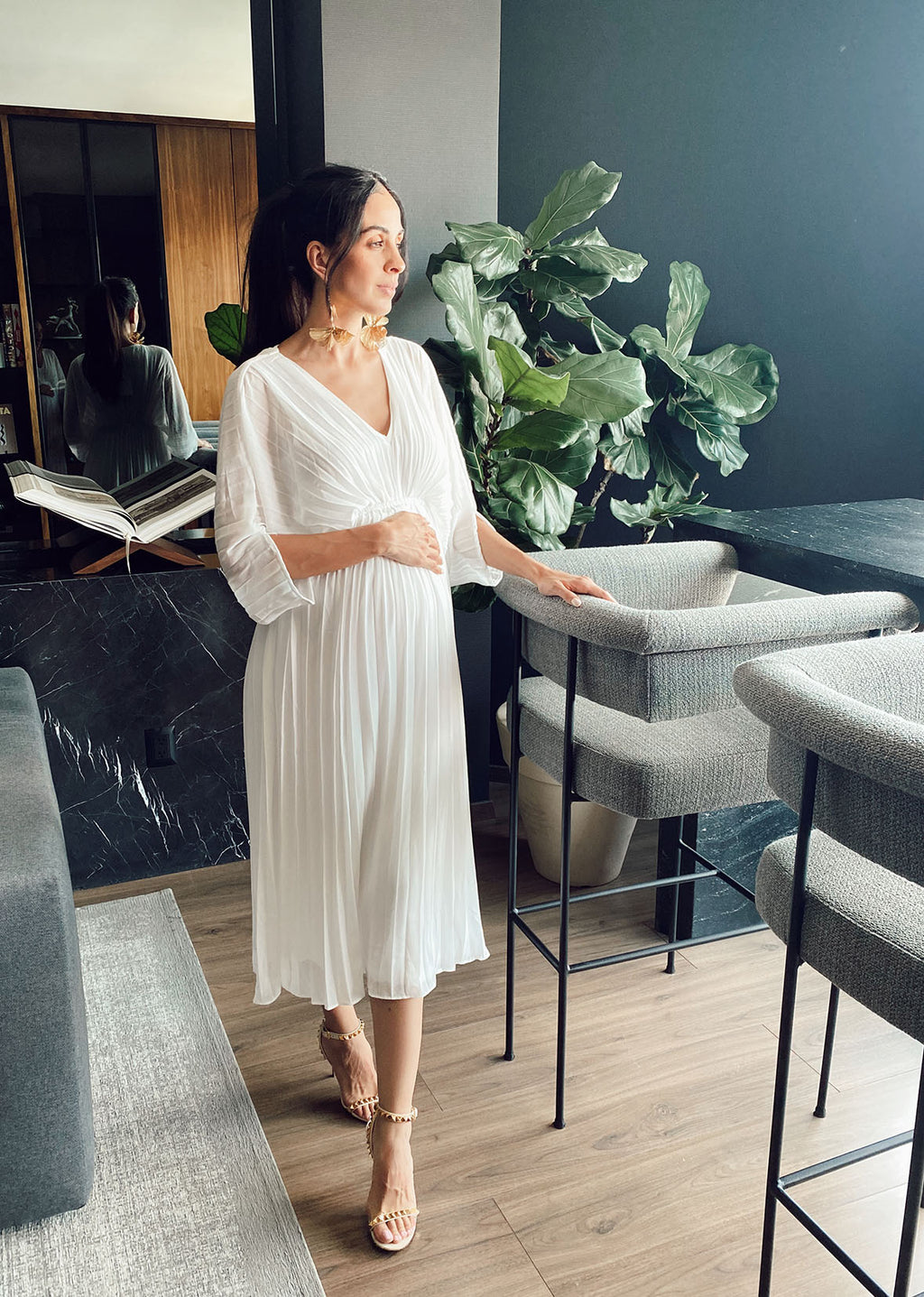 Vestido blanco hueso manga murciélago