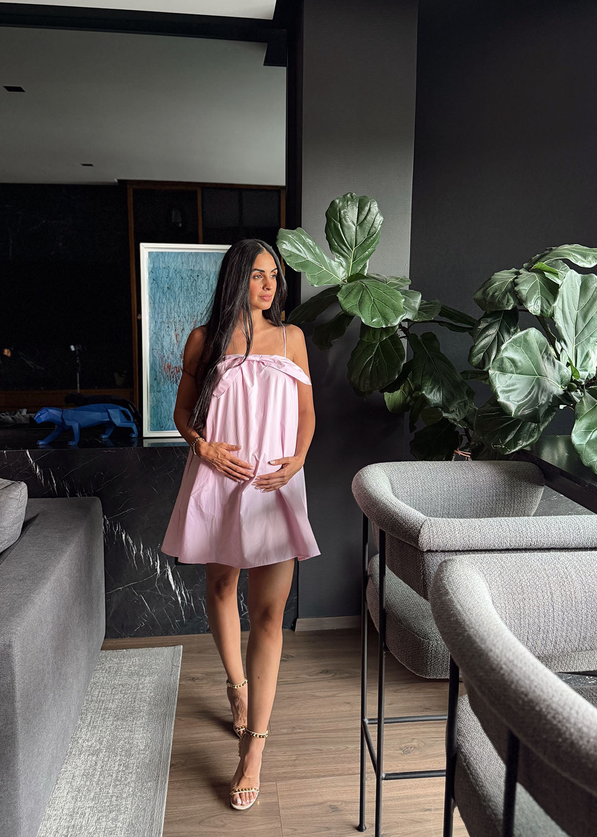 Vestido rosa corte A moño