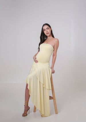 Vestido strapless olanes baby yellow
