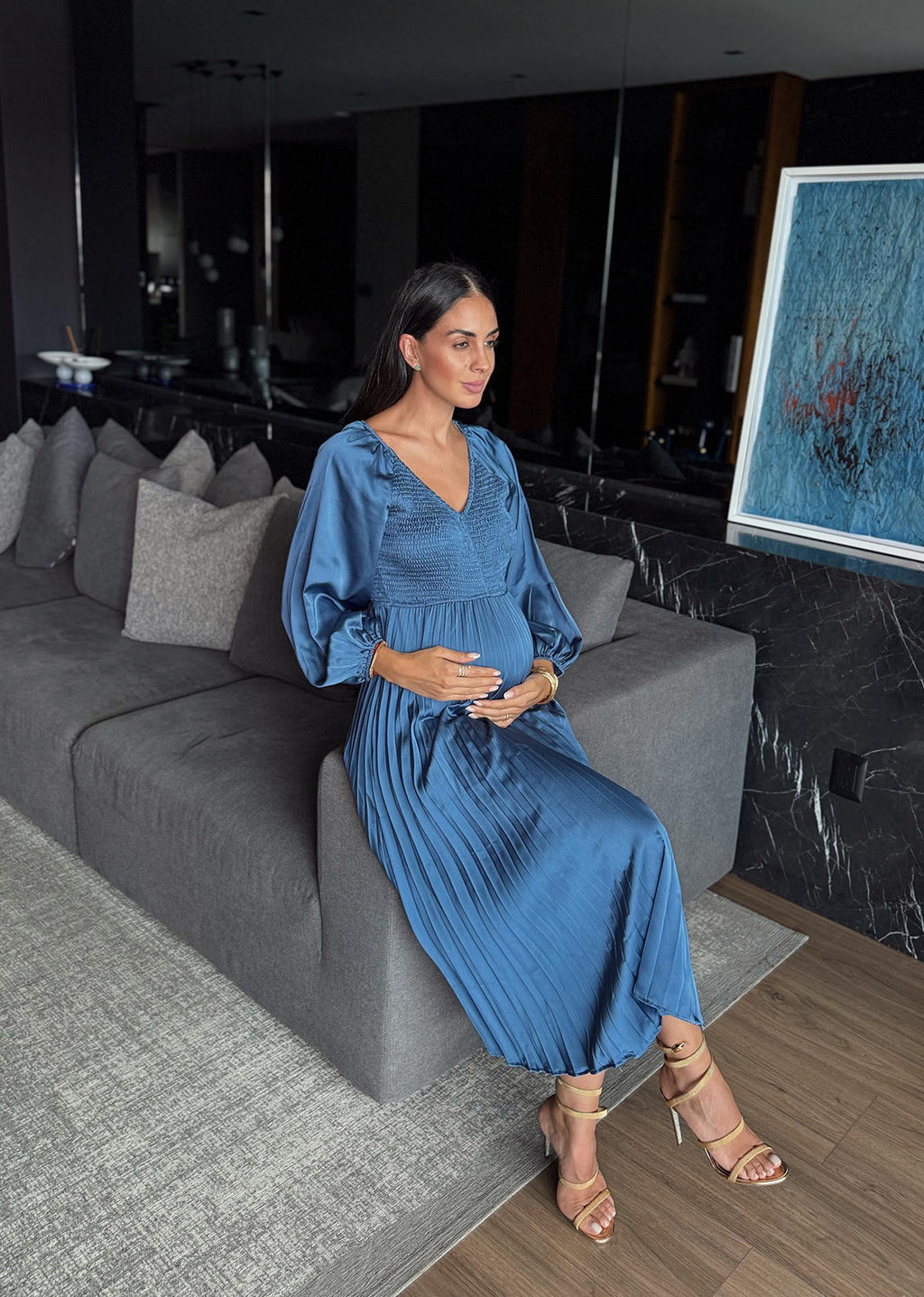 Vestido midi azul tablones