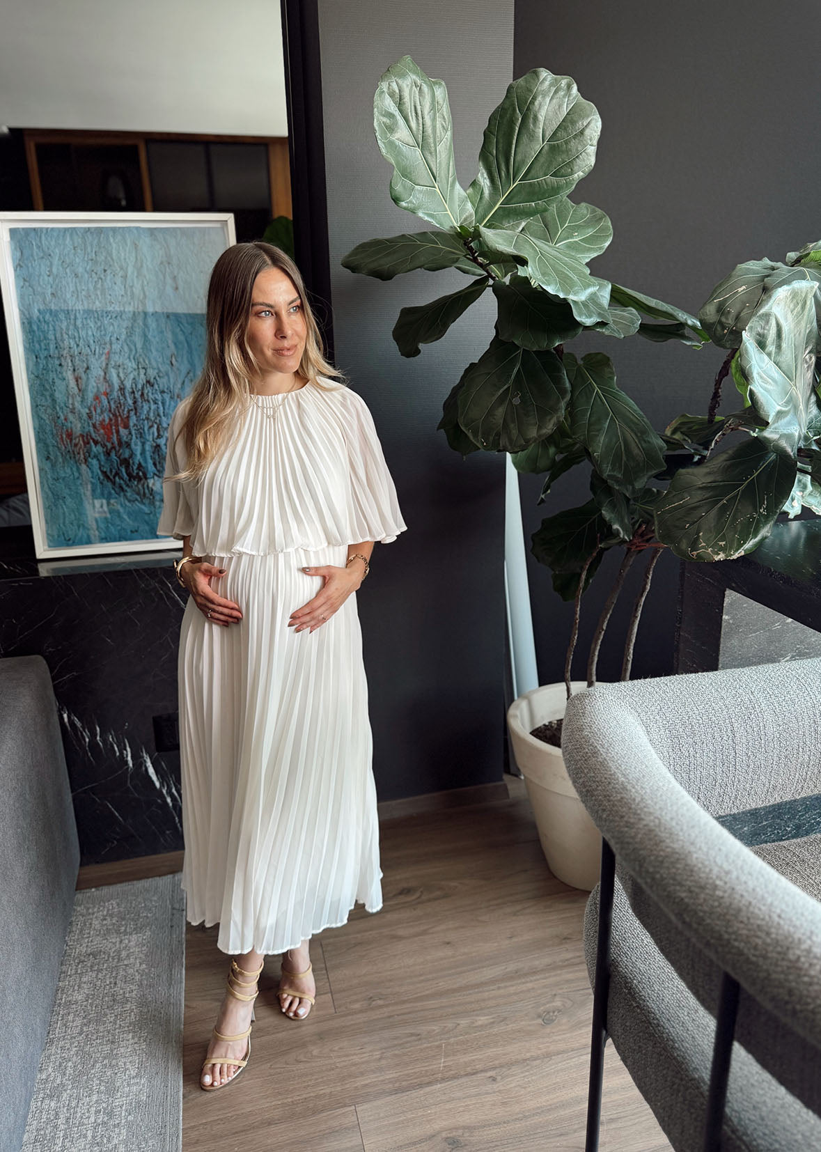 Vestido blanco capa midi talones