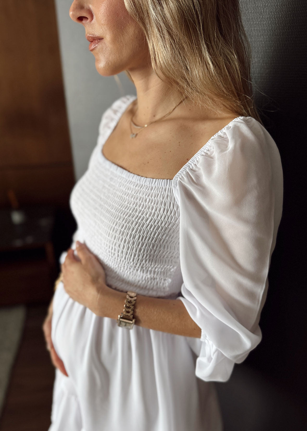 Vestido blanco corto elástico busto