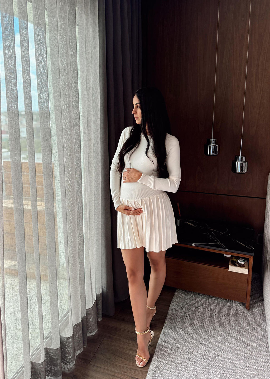 Vestido punto tablones blanco hueso