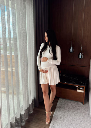 Vestido punto tablones blanco hueso