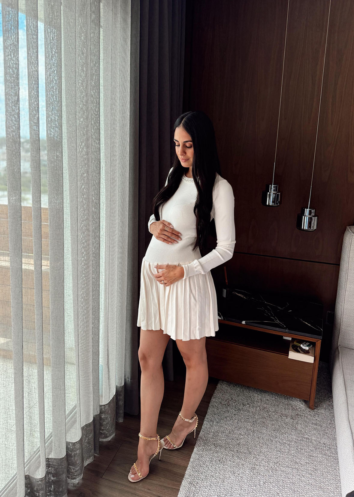 Vestido punto tablones blanco hueso