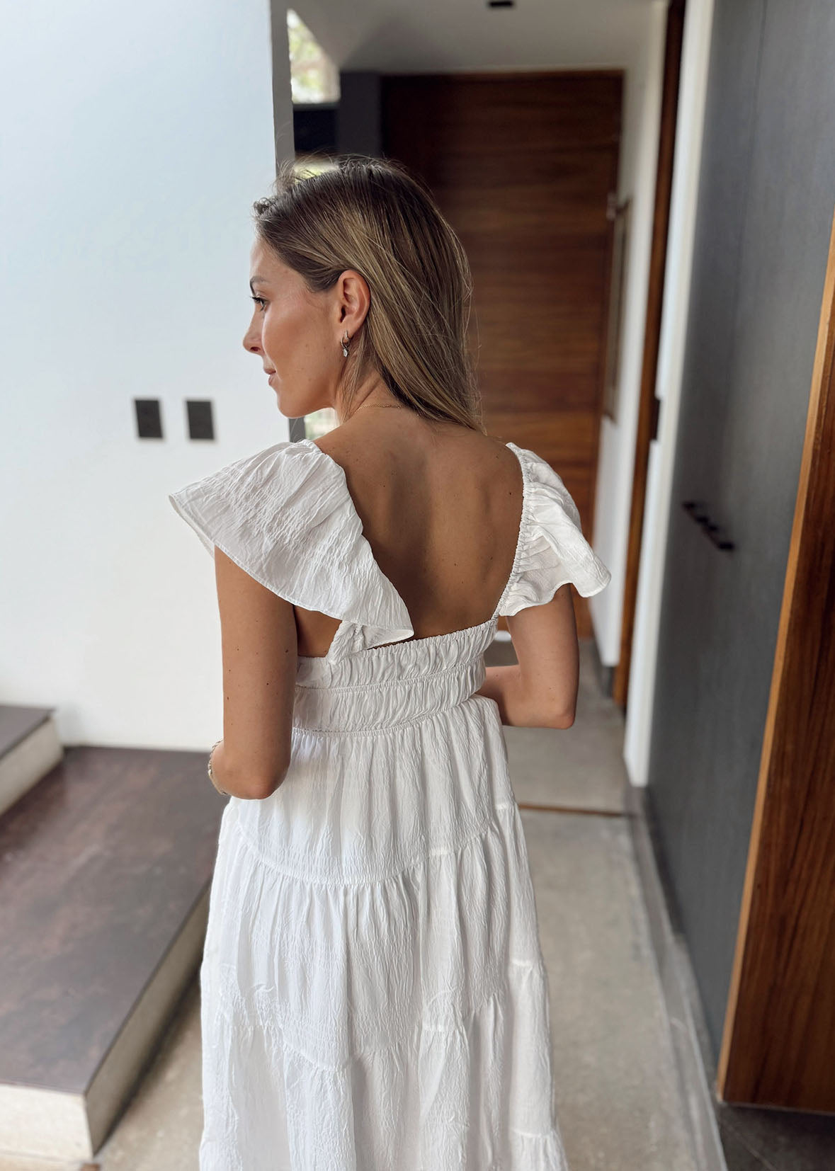 Vestido largo blanco mangas