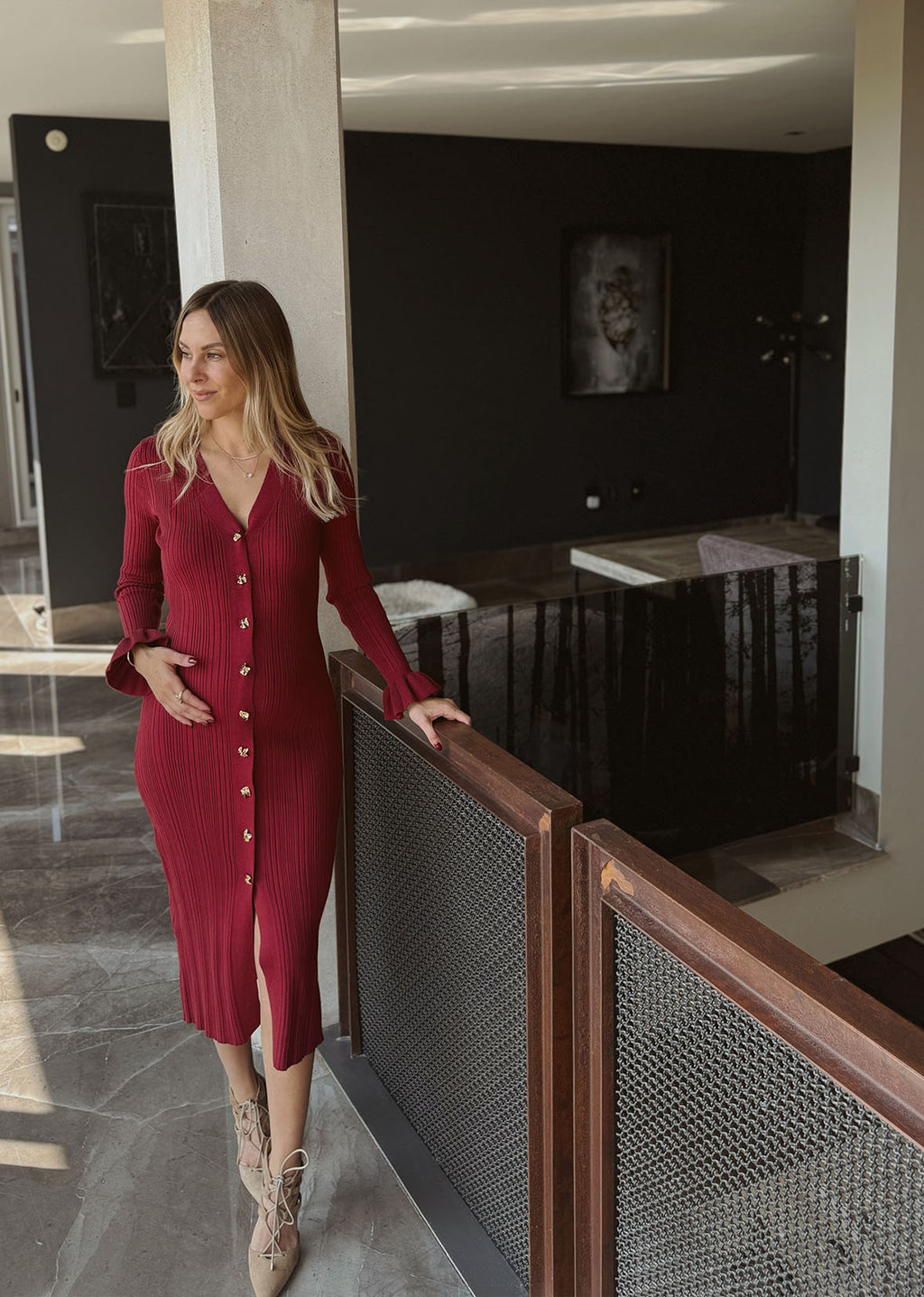 Vestido botones burgundy