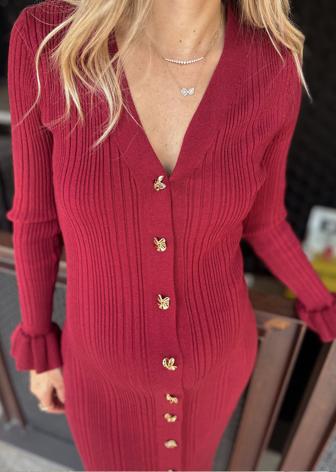 Vestido botones burgundy