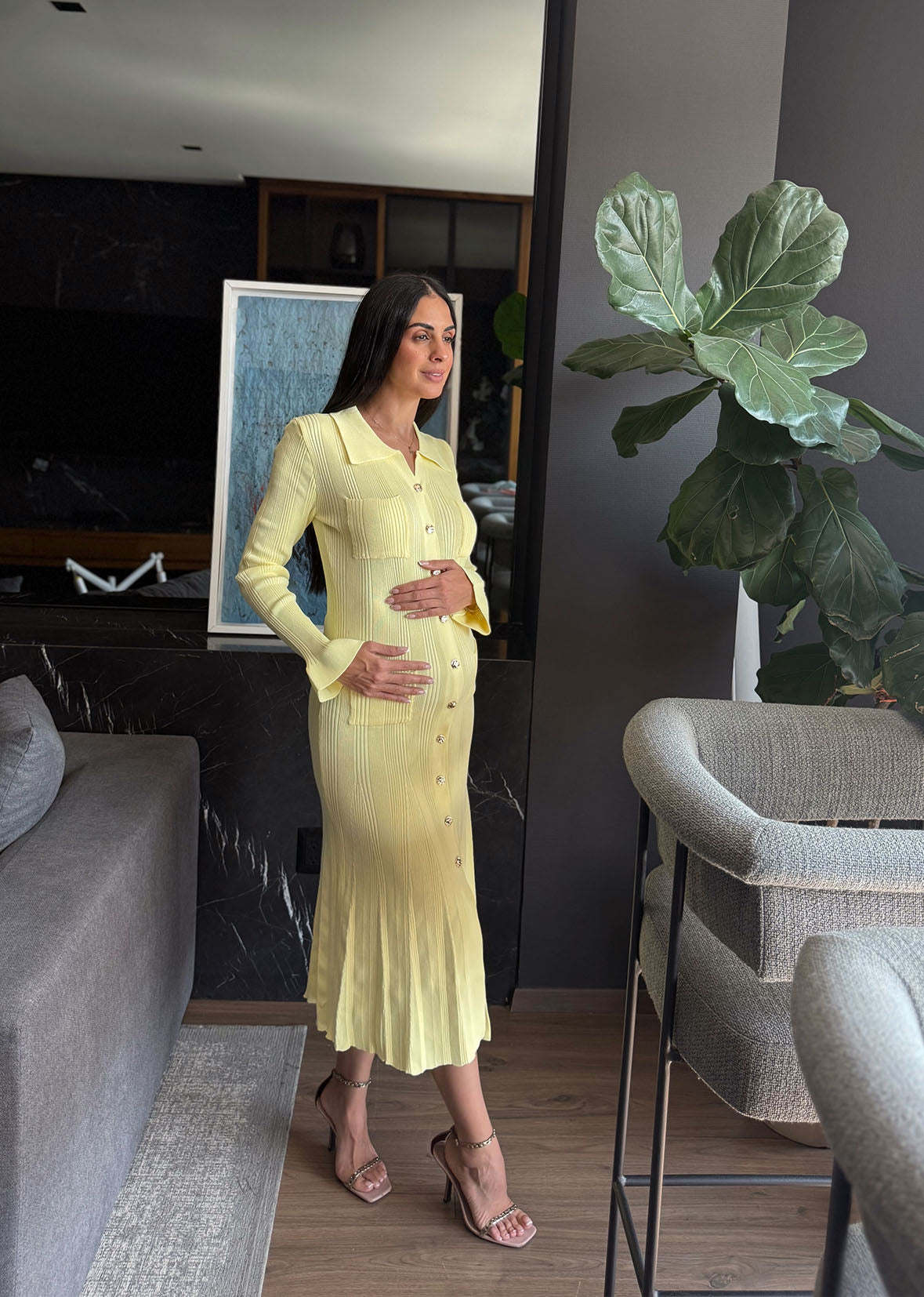Vestido midi botones butter yellow