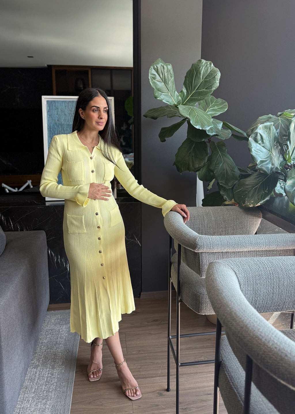 Vestido midi botones butter yellow