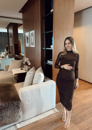 Vestido marrón midi tul elástico
