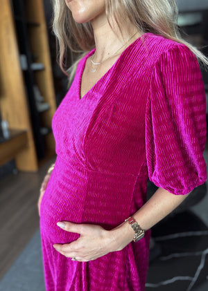 Vestido velvet corto fucshia