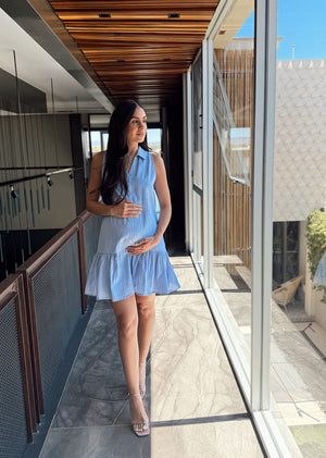 Vestido rayas azul corto camisero