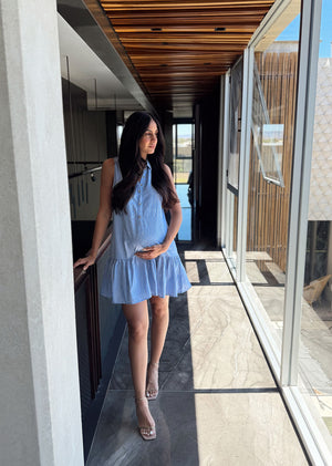 Vestido rayas azul corto camisero