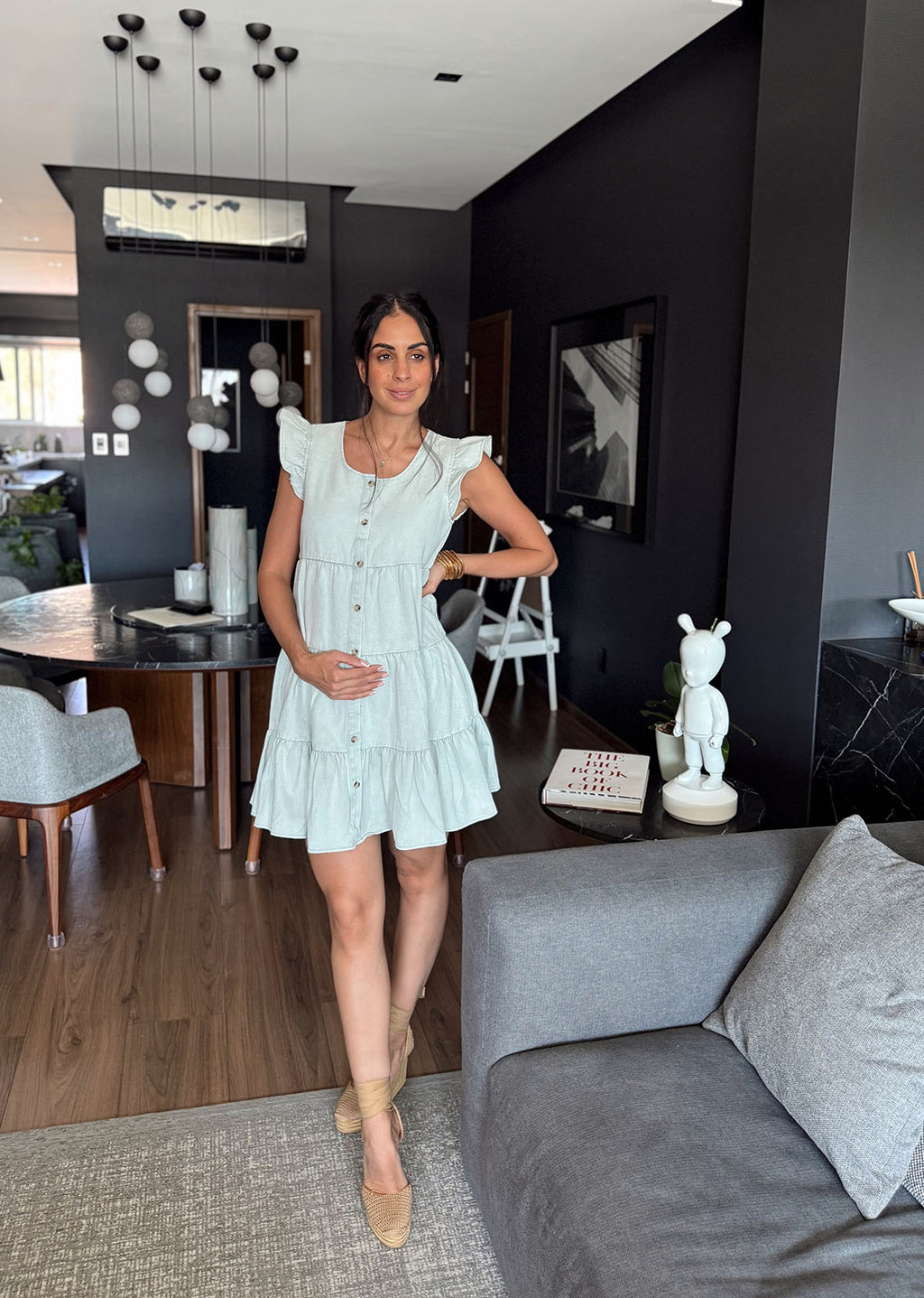 Vestido denim claro botones