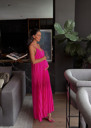 Vestido largo tablones fucshia