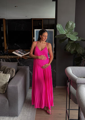 Vestido largo tablones fucshia