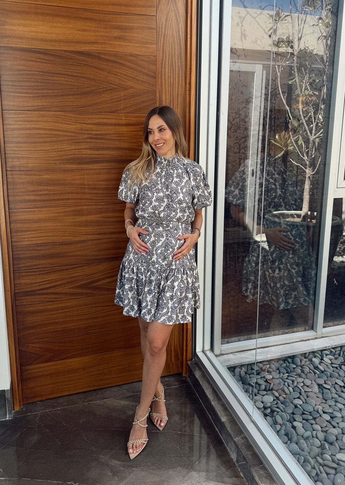 Vestido manga abullonada estampado azul