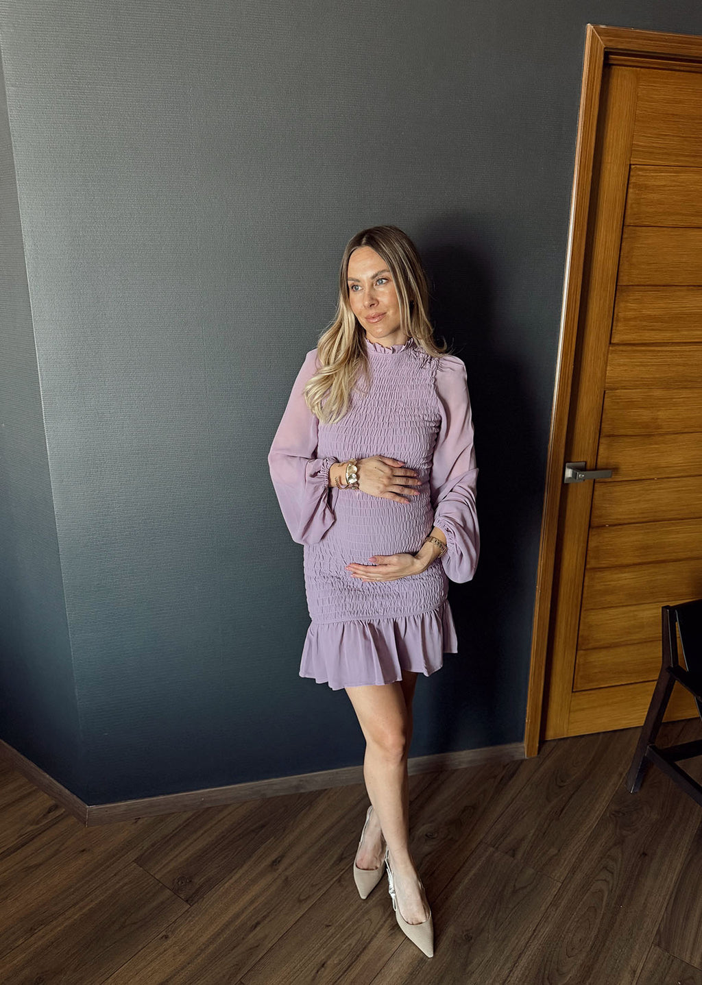 Vestido gasa morado lila elastico