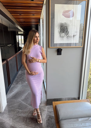 Vestido midi lila mangas olanes