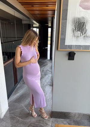 Vestido midi lila mangas olanes