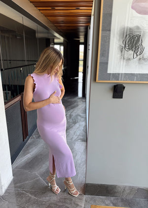 Vestido midi lila mangas olanes