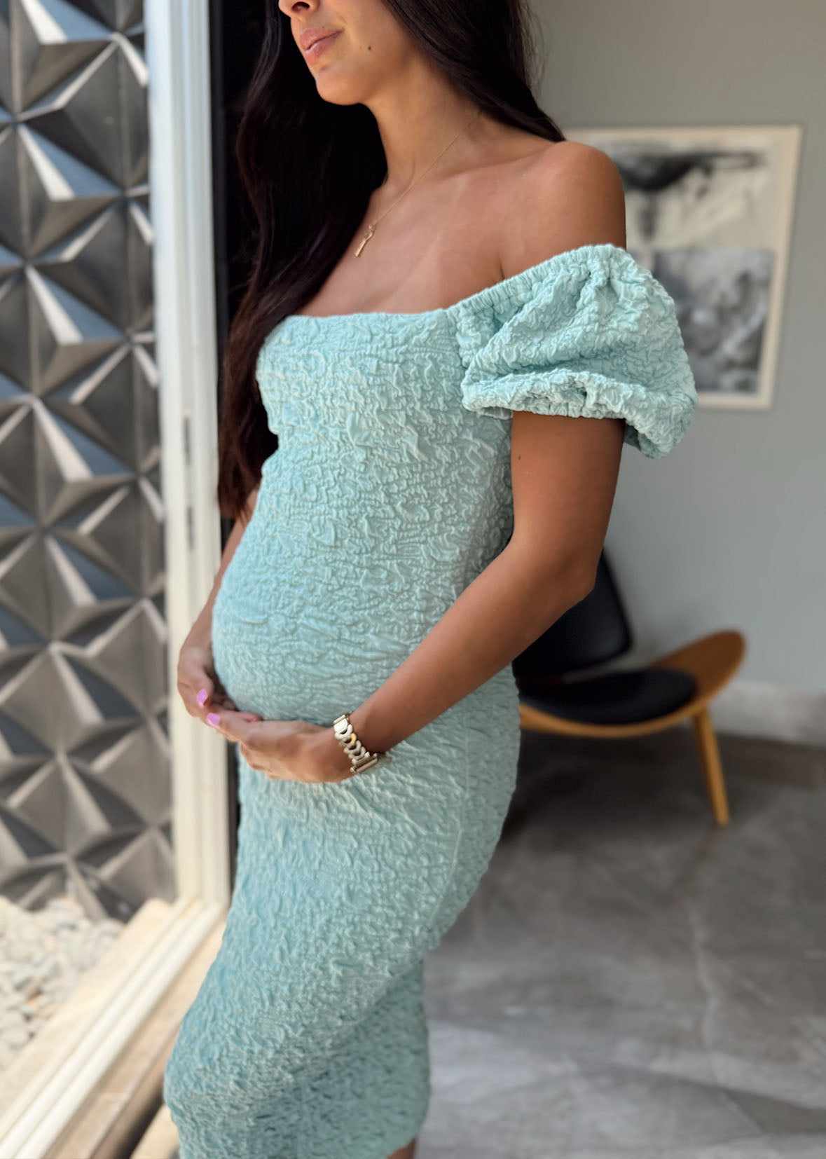 Vestido midi azul menta pegado