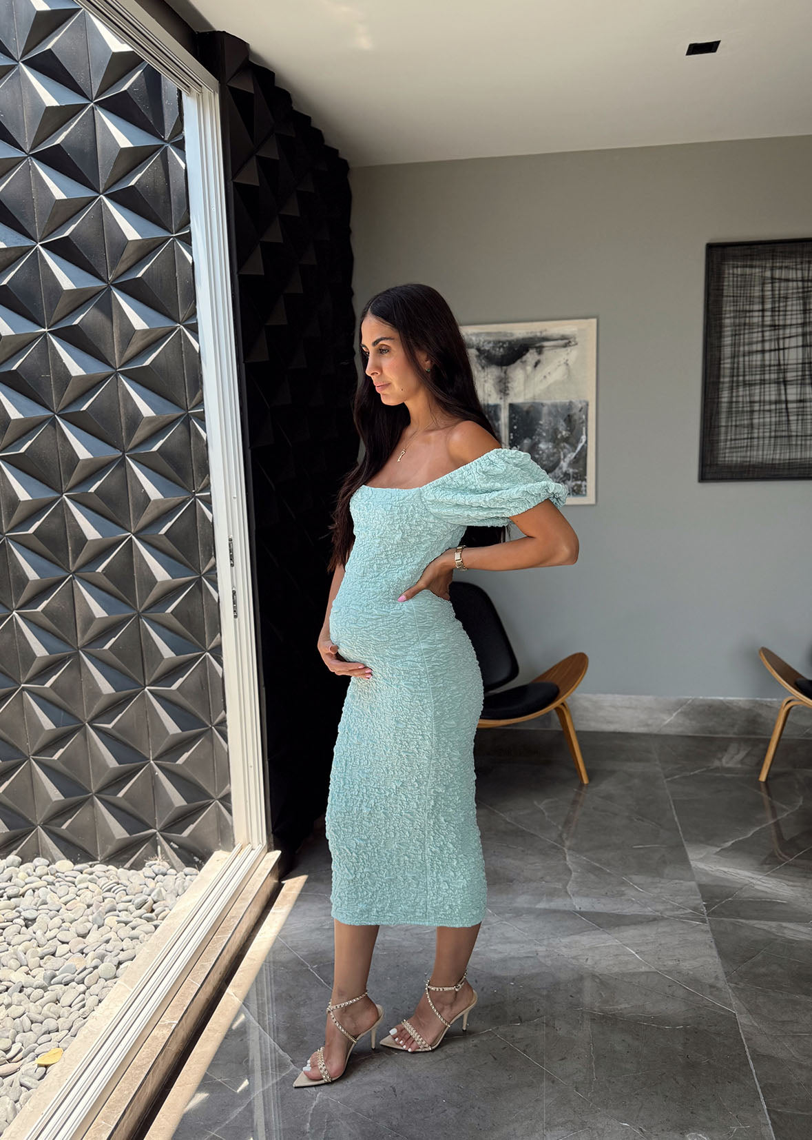 Vestido midi azul menta pegado