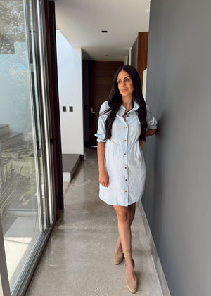 Vestido camisero denim claro