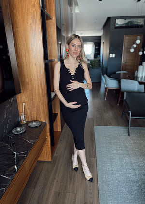 Vestido negro midi canale botones