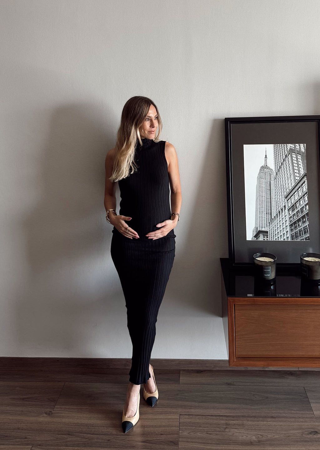 Vestido largo tejido negro cuello