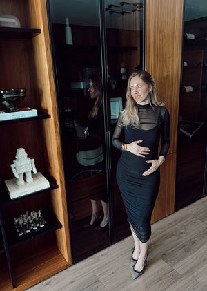 Vestido negro midi tul elástico