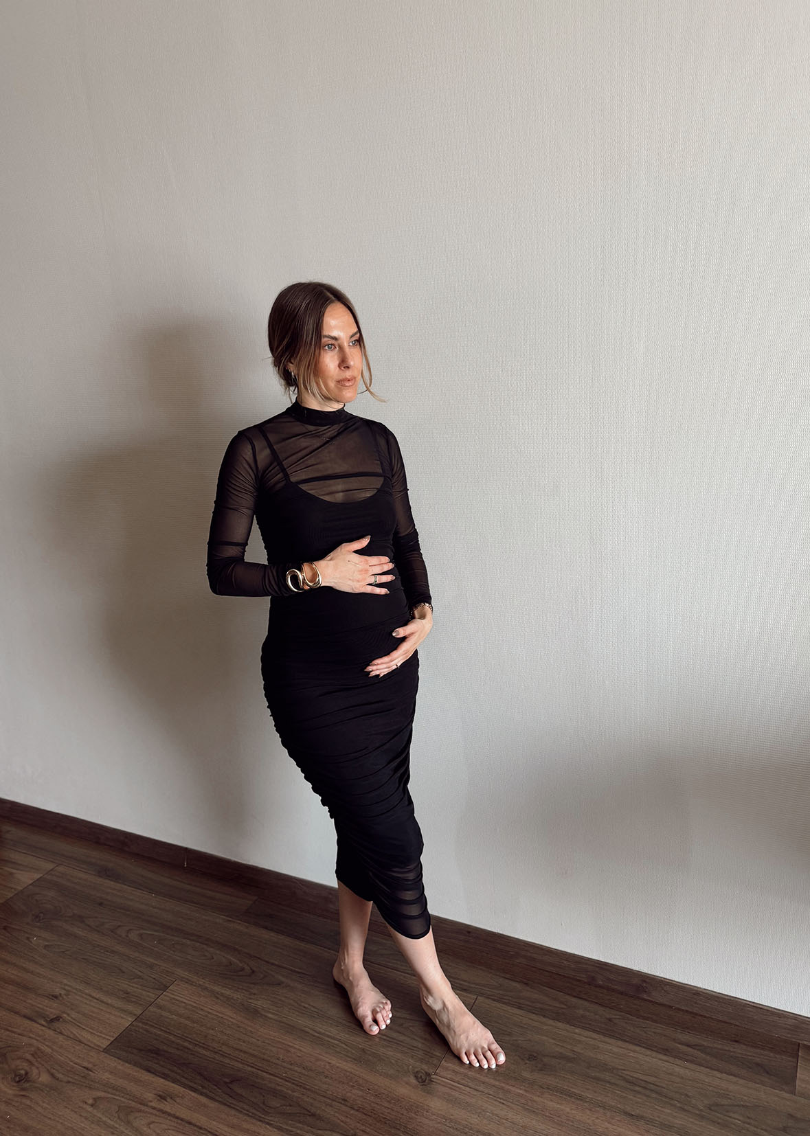 Vestido negro midi tul elástico