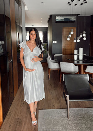 Vestido midi plisado mangas