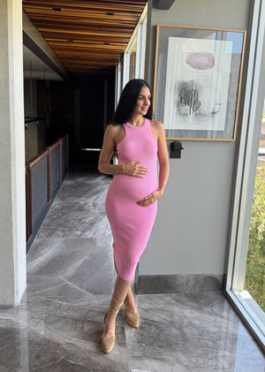 Vestido midi básico rosa strech