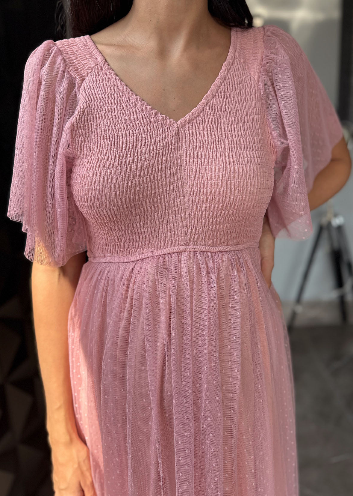 Vestido midi tul baby pink lunares