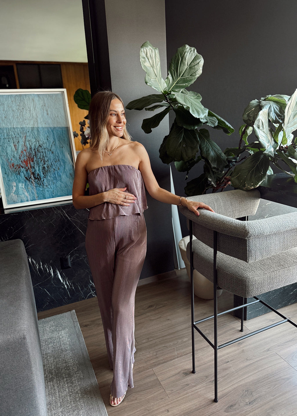 Mono strapless pantalón lila