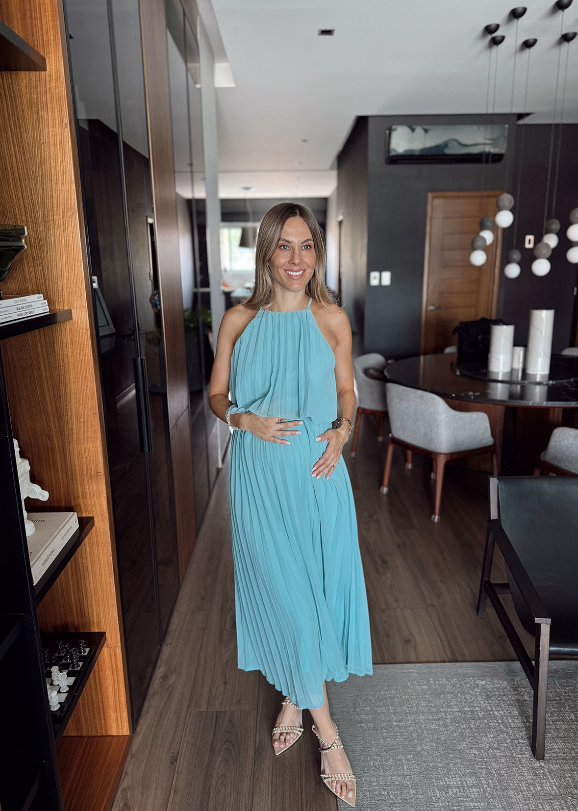 Vestido midi azul cielo tablones