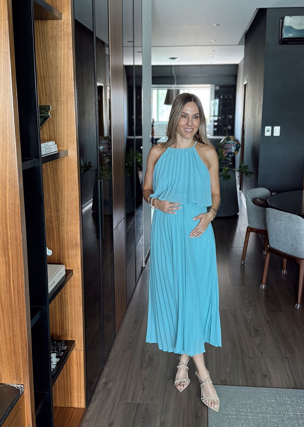 Vestido midi azul cielo tablones