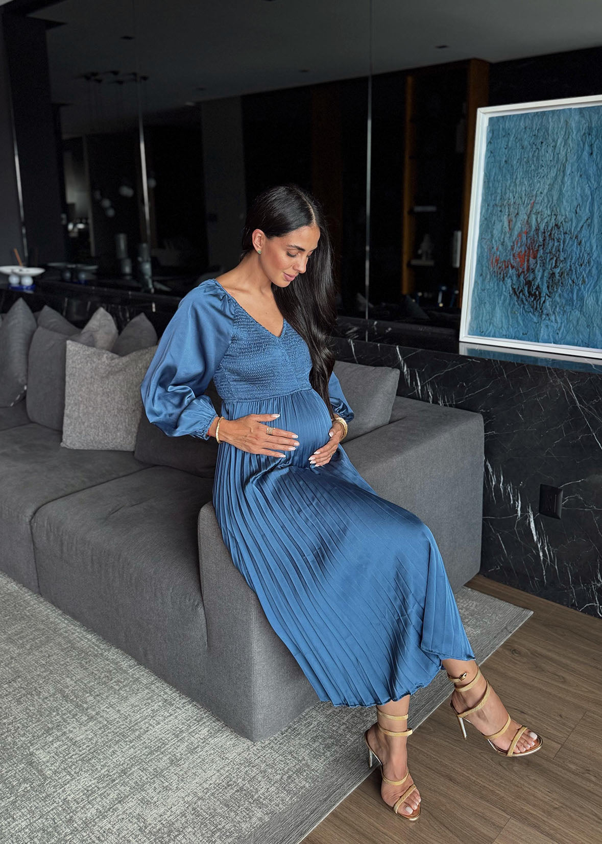 Vestido midi azul tablones