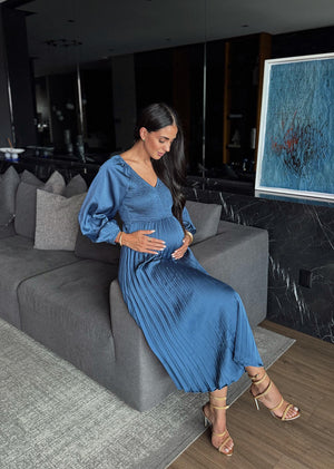 Vestido midi azul tablones