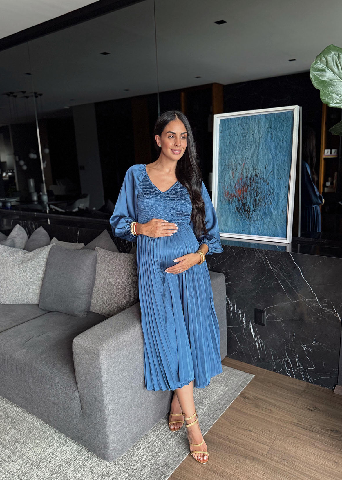 Vestido midi azul tablones