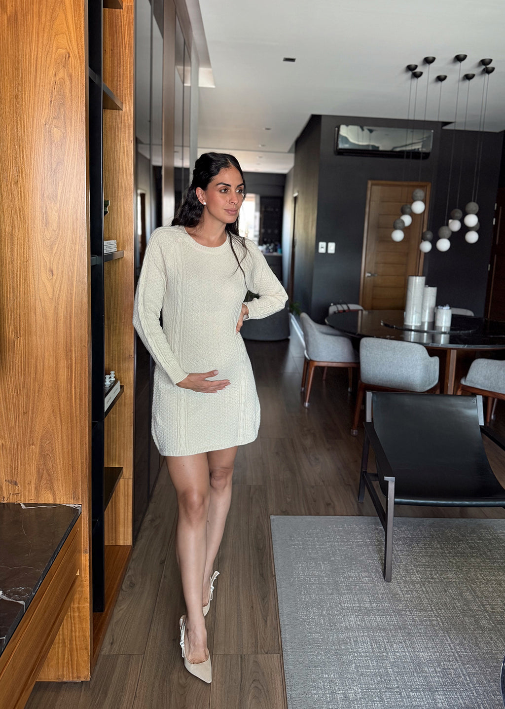 Vestido tipo sueter beige corte A