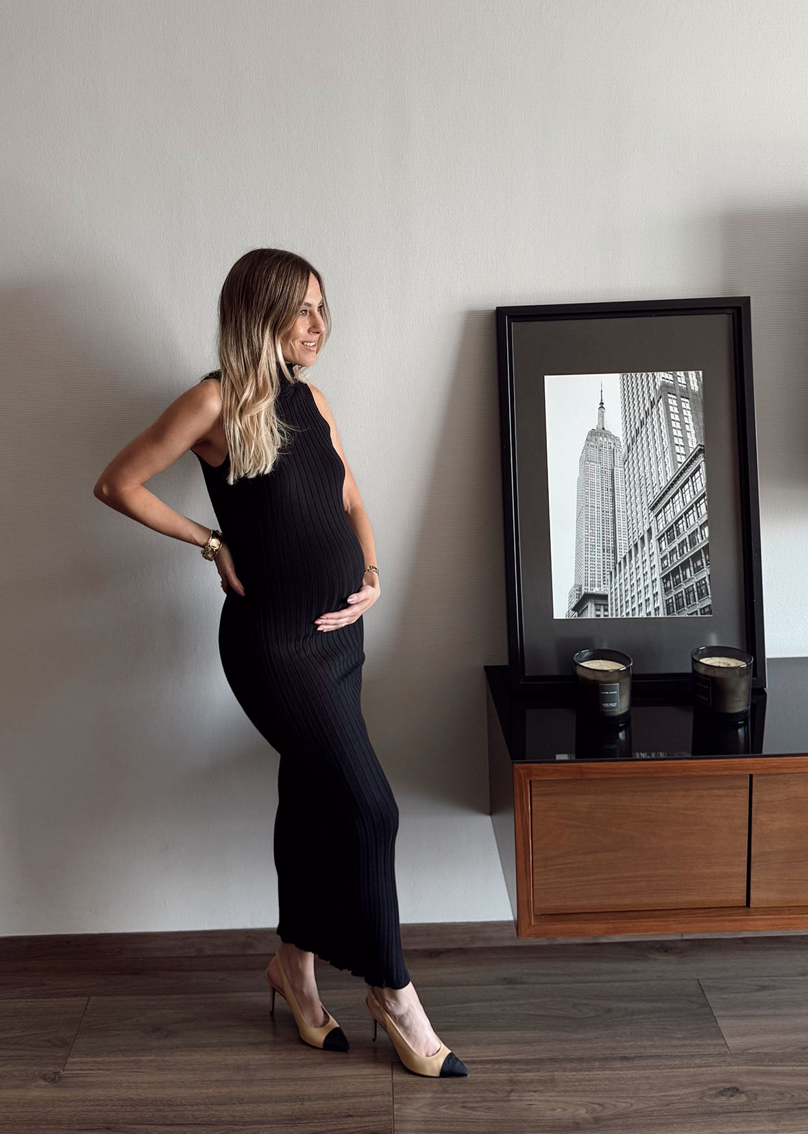 Vestido largo tejido negro cuello