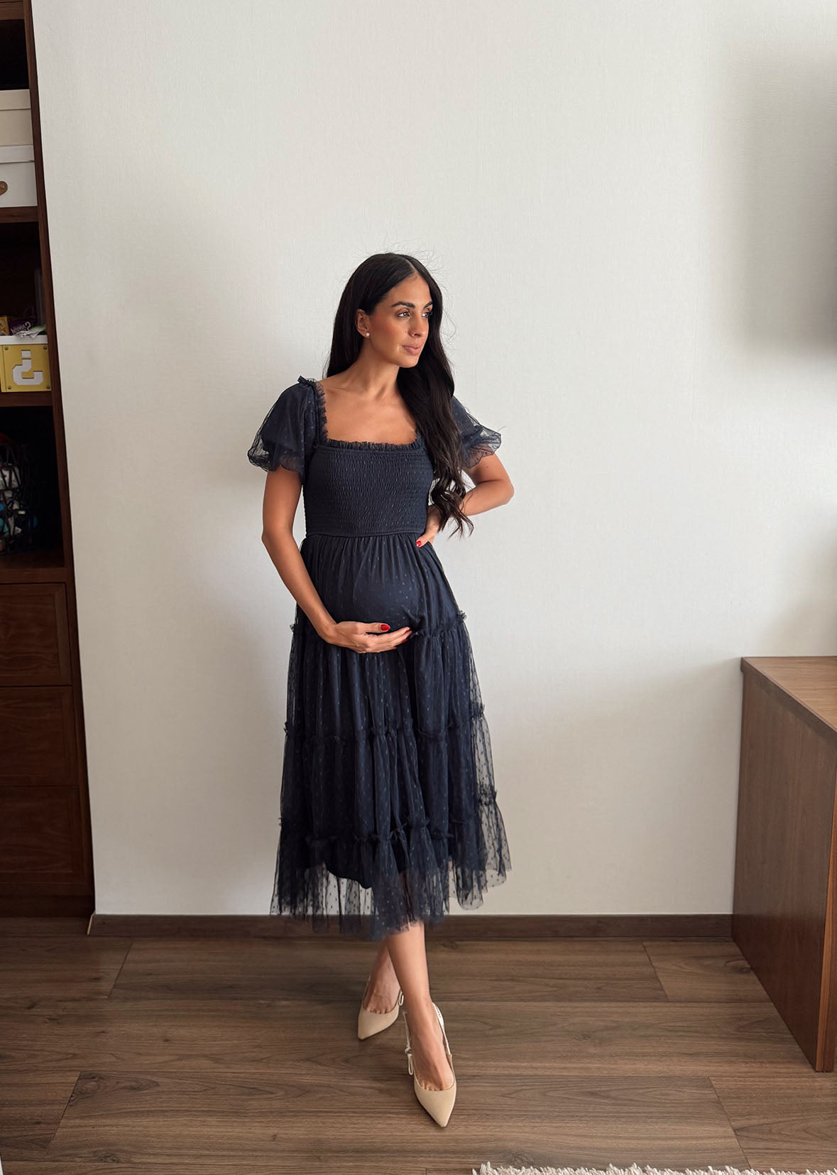 Vestido midi tul azul navy