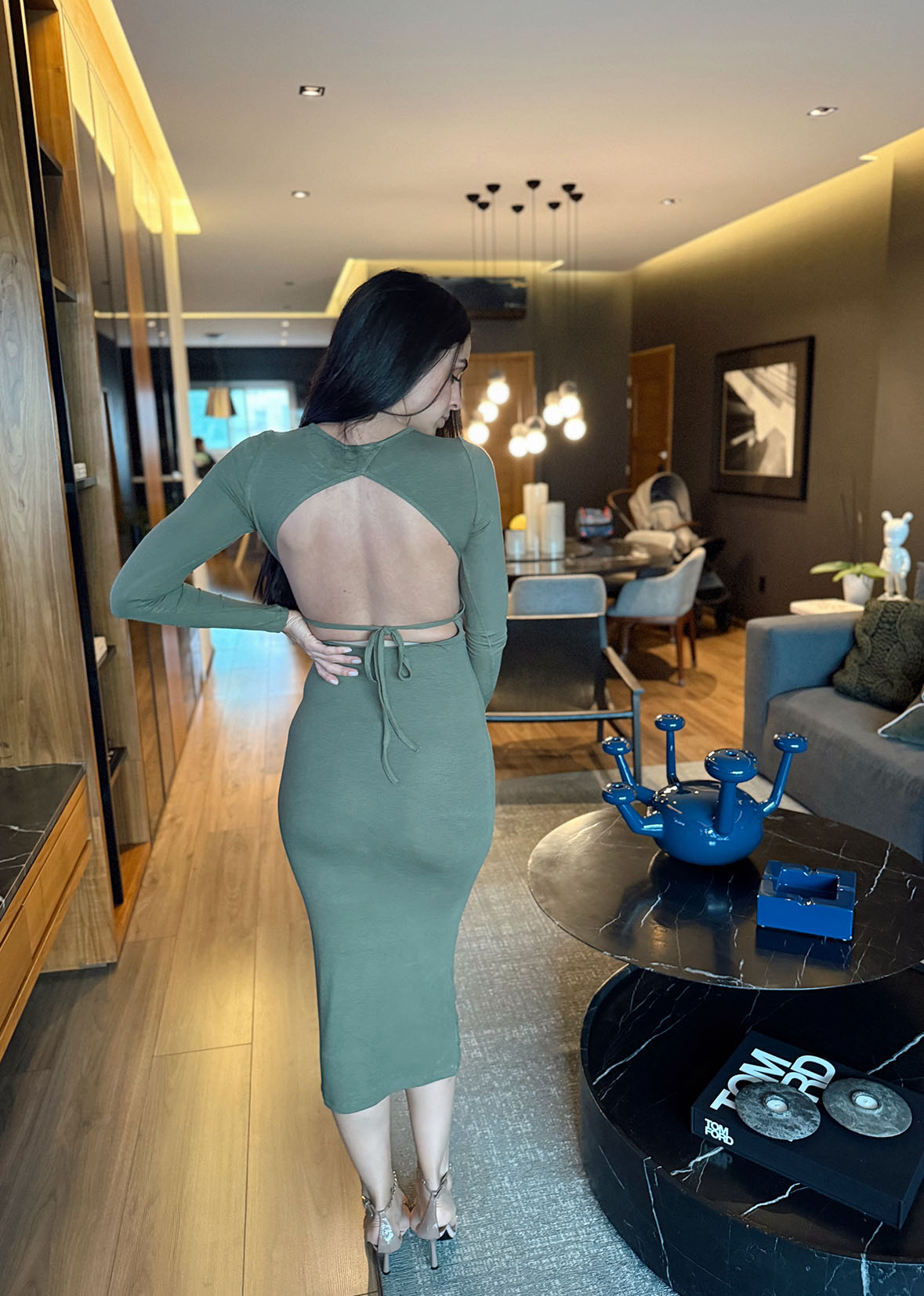 Vestido verde midi espalda