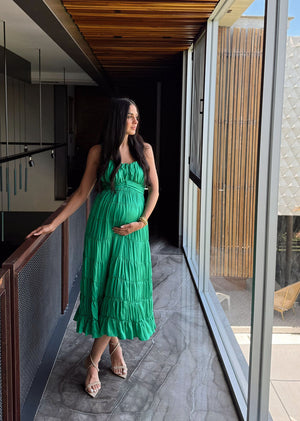 Vestido verde midi plisado