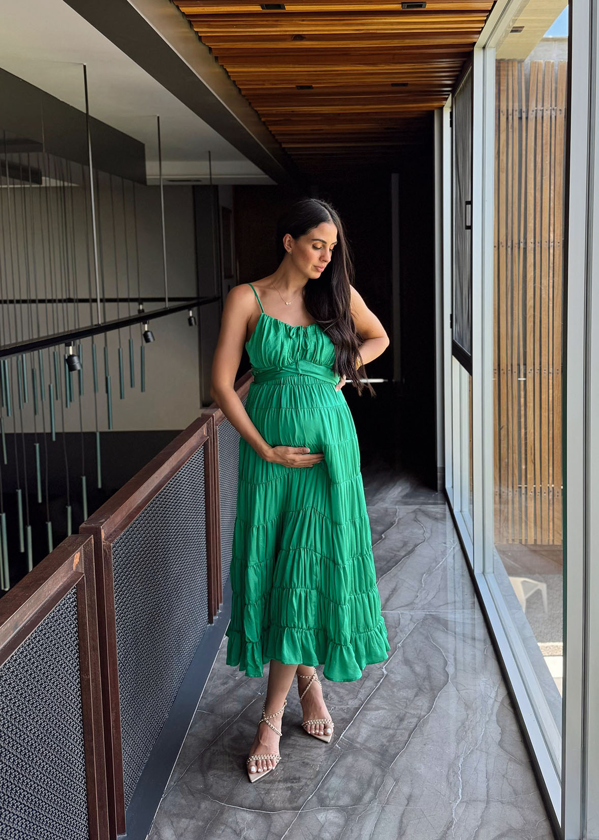 Vestido verde midi plisado