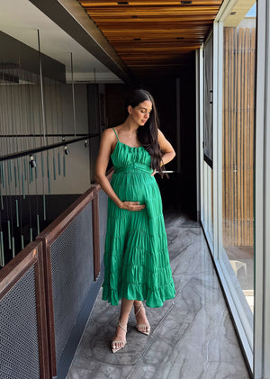 Vestido verde midi plisado