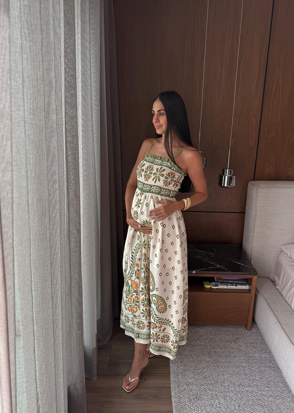 Vestido midi tirantes estampado verde